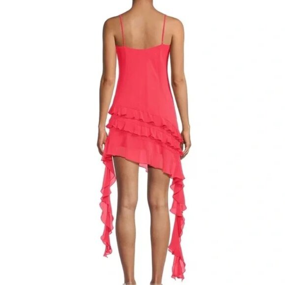 NWT Gianni Bini Rose Pink Ruffle Flowy Sweetheart Neck Chiffon Mini Dress Sz 4 - Picture 2 of 7
